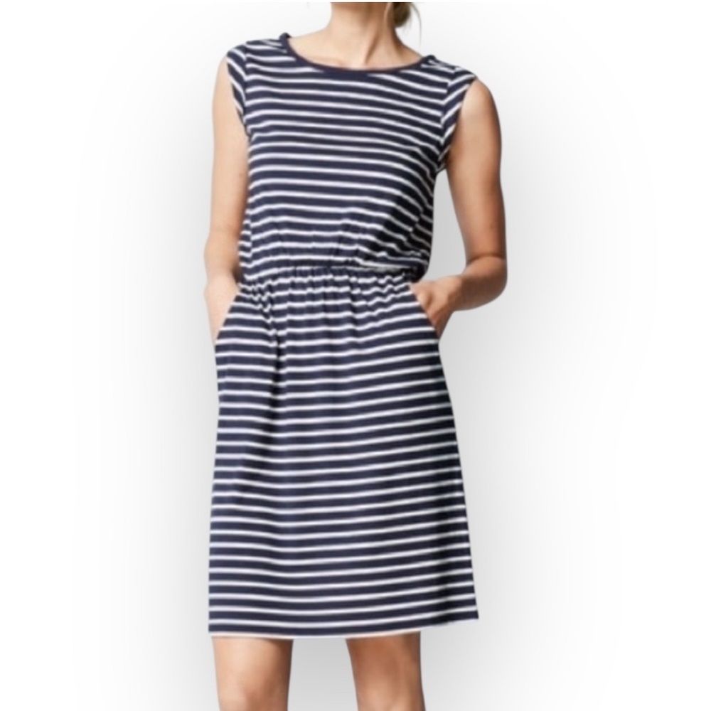 Boden Navy and White Striped Sleeveless Mini Dress